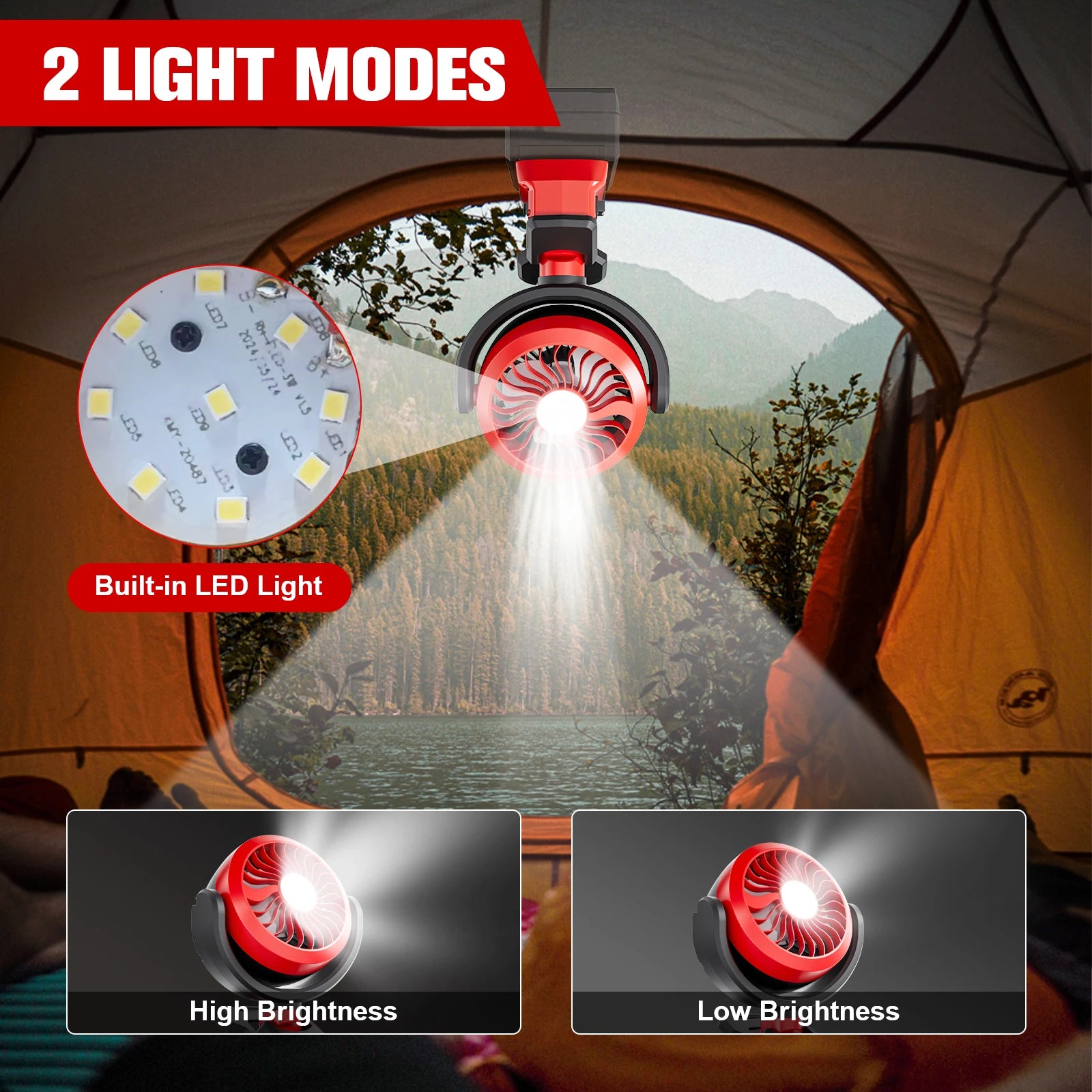 Nananuu Cordless Fan&Camping Light For Milwaukee M18 18V Battery Camping Workshop Strong Wind Suitable Various Scenarios