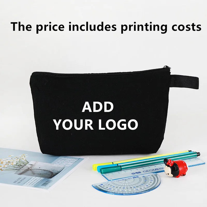 20/30/50/100bags/lot Customized Logo Colored Canvas Makeup Bag, Women's Handbag, Student Pencil Case 25x13x4.5cm