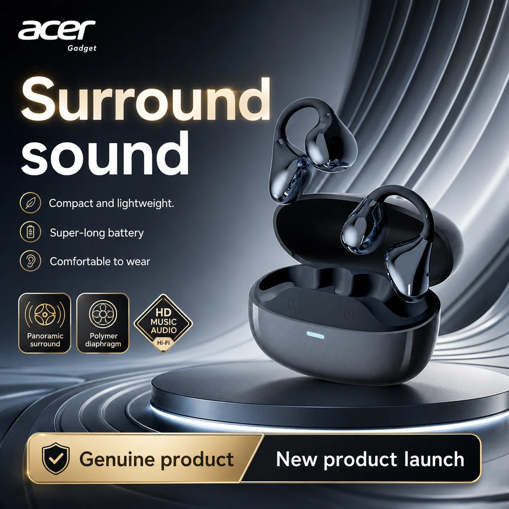 Acer OHR629 Open Ear Clip Headphones Comfortable Wear Hi-Res Audio Wireless Bluetooth 5.3 Earbuds with Mic