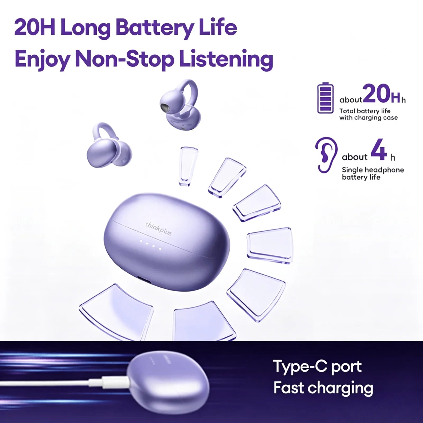 Original Lenovo LK6 Wireless Bluetooth Sports Earphones Ear Clip HD Stereo Headsets HIFI Music Noise Reduction Gaming Earbuds