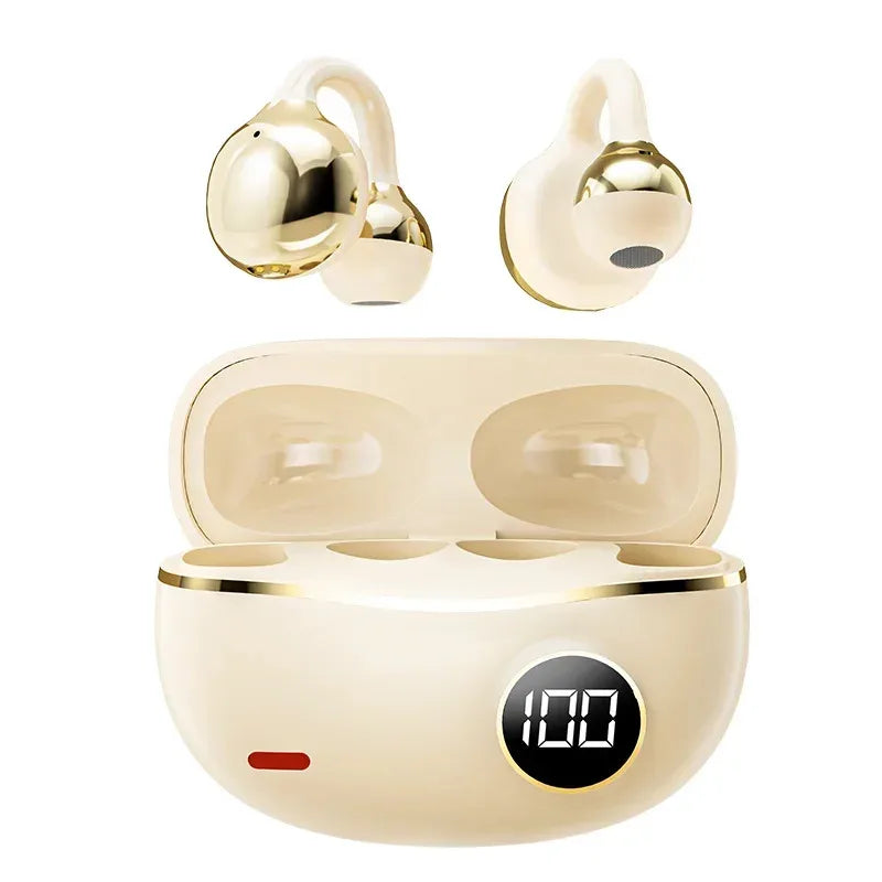 KEBIDUMEI Wireless BT5.4 Earphones IPX4 Waterproof Type-C Charging Clip Ear Design With Digital Display For Comfortable Wearing
