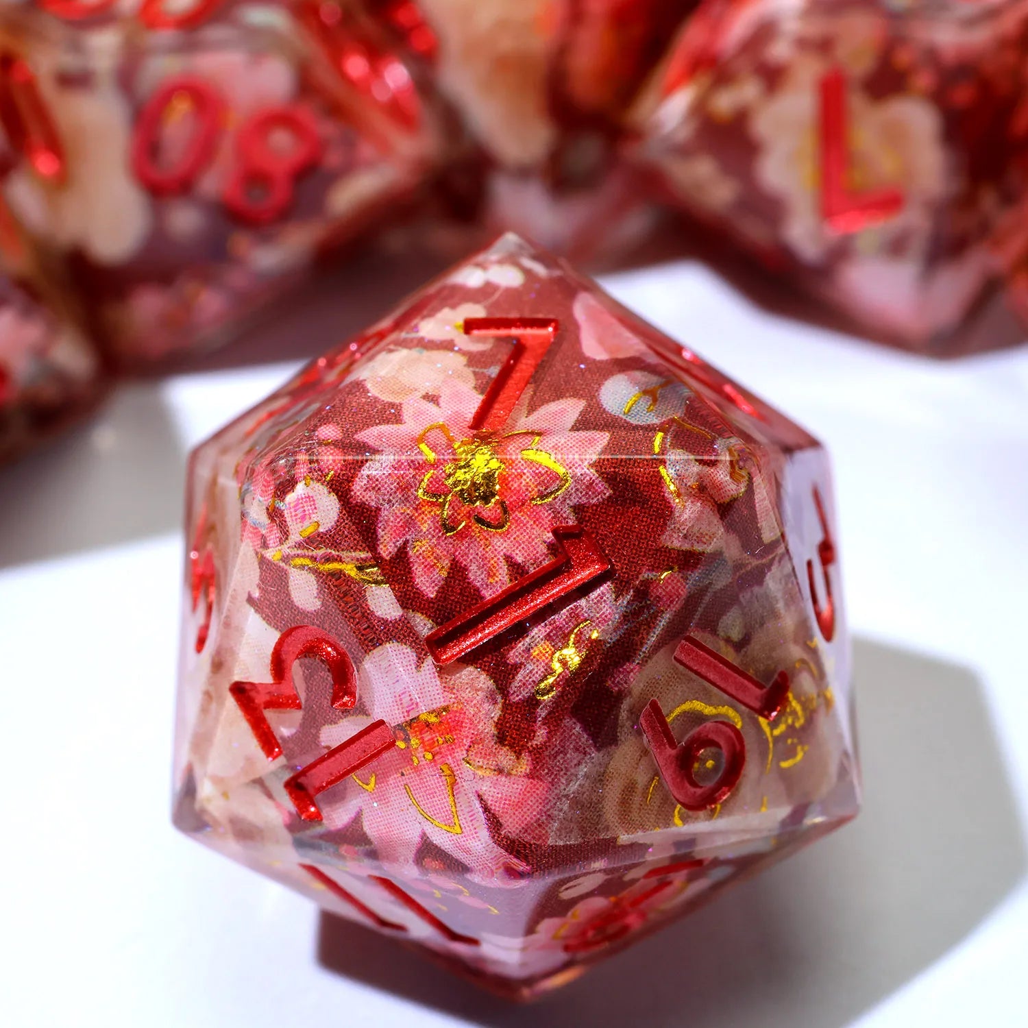 Enchanting DND Dice Set with Ocean Wave & Peach Blossom Designs-Perfect for Board Game,RPG & Tabletop Gaming Adventures-F2