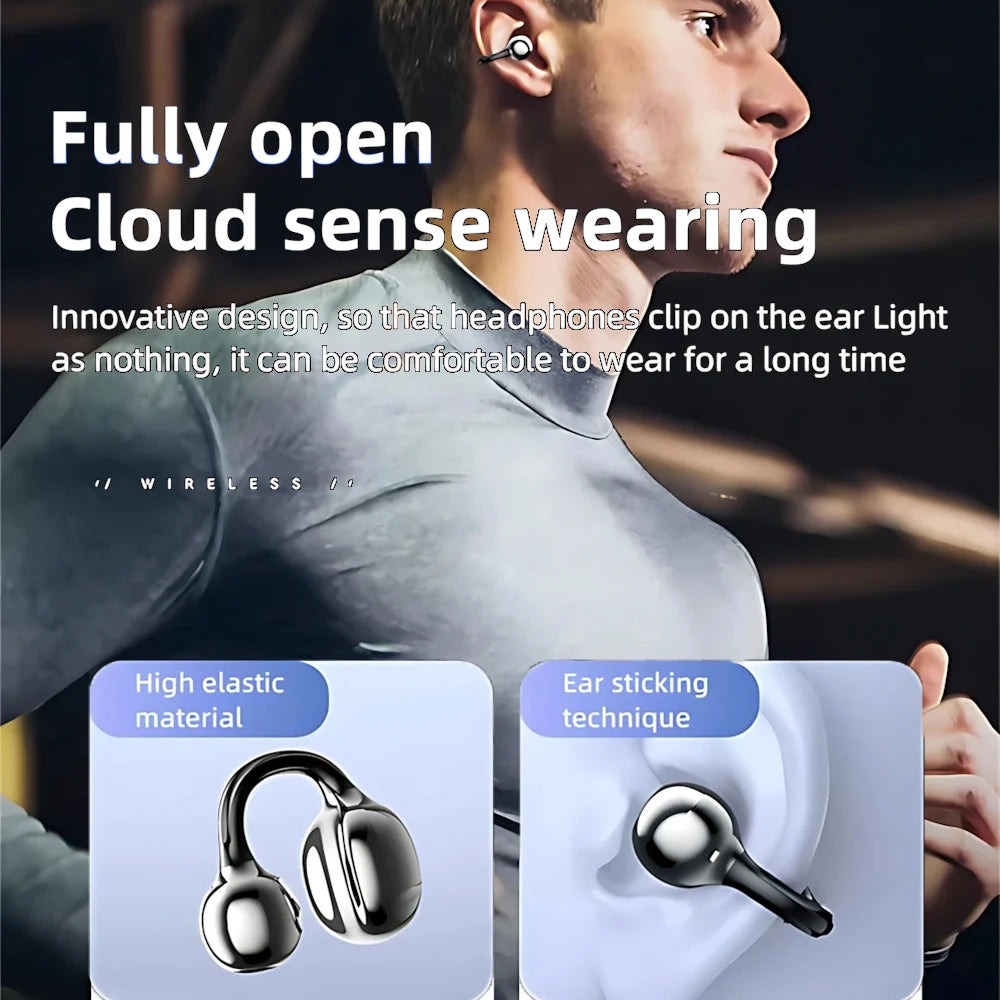Wireless Headphones Open Ear  Bluetooth 5.4 LED Display Clip on Earbuds with Mic,Noise Cancelling,Comfortable Sports Earphones