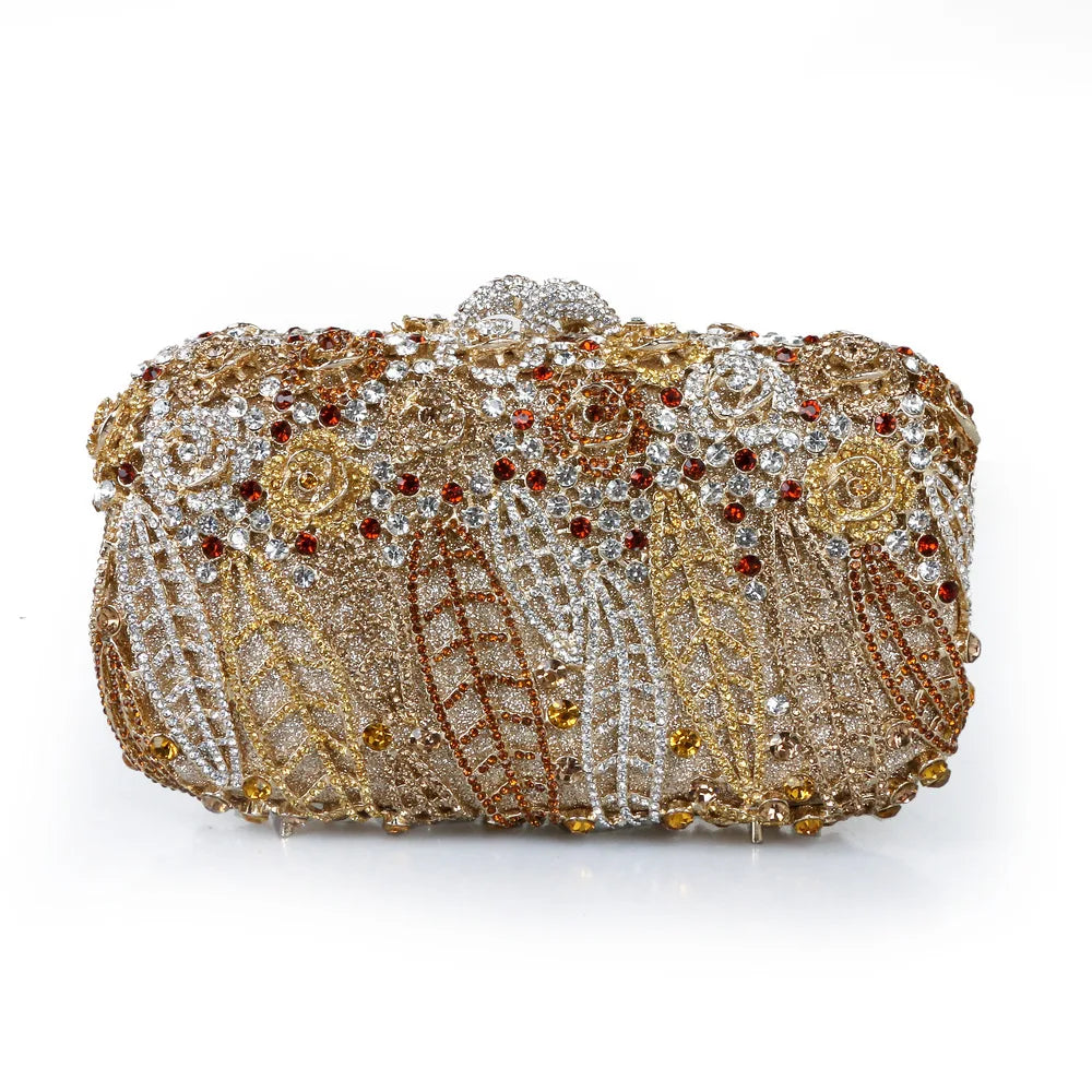 Full Stones Flower Party Box Clutch Purple/green Crystal Evening Bag Wedding Bridal Minaudiere Handbags Chain Women Bag