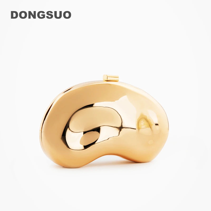 Women metal silver gold shell bag cute Evening Clutch Bag with strap For Wedding Party small Purses Designer Handbag summer new
