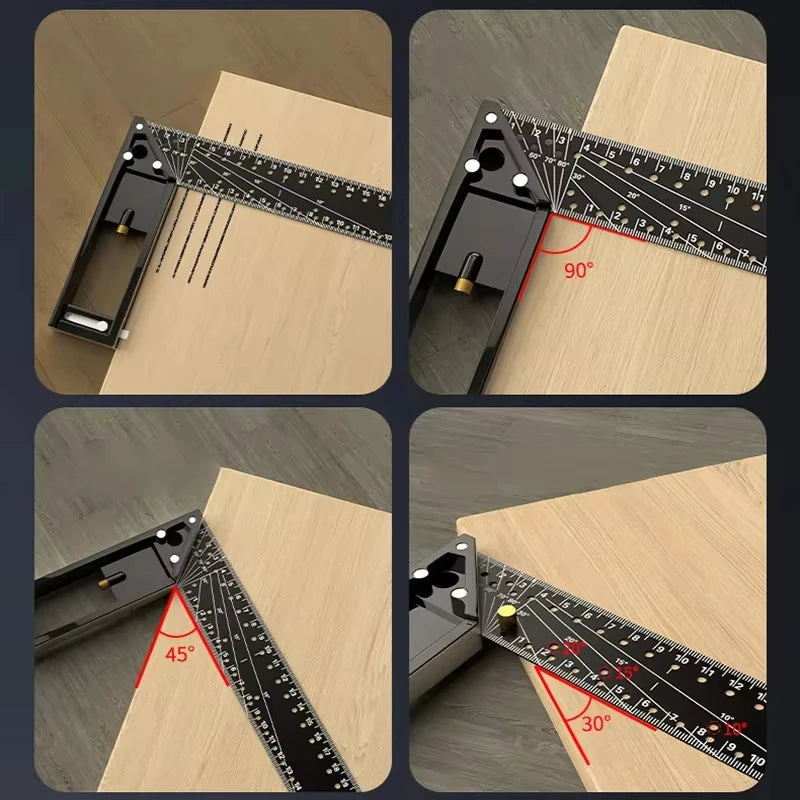 XMSJ 30CM Precision Marking Right Angle Ruler 45/90 Degree Hole Angle Ruler Industrial Scribe Marking Angle Gauge Woodworking