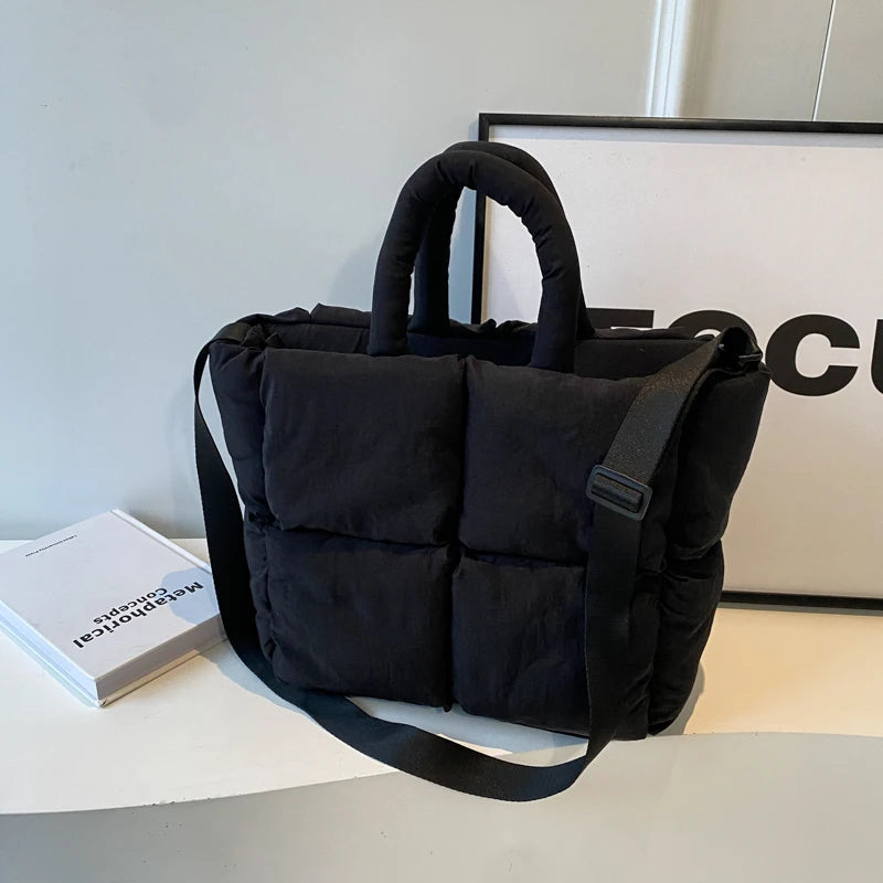 MOODS Square Shoulder Crossbody Bags For Women 2024 Spring New Trendy Cotton Padded Handbags Lux Large Capacity Quilted Tote Bag