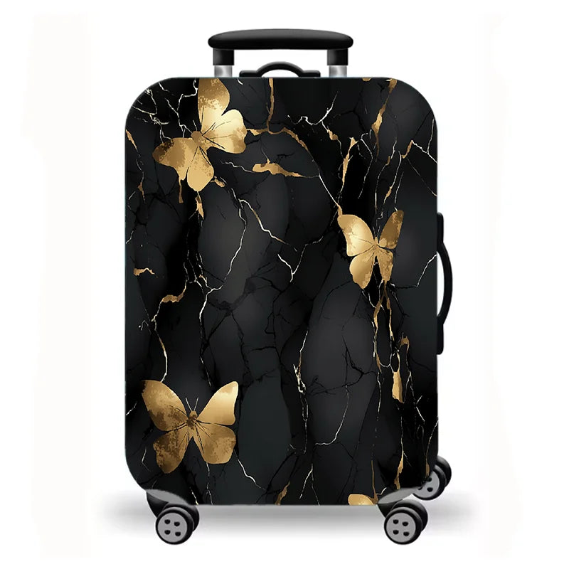 Luggage Cover, Gold Foil Fluid Marble Agate Print Stretch Suitcase Protector, Luxury Neutral Abstract Travel Design