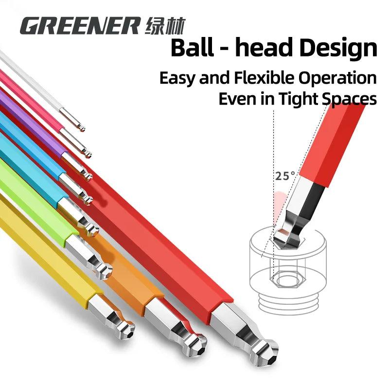 GREENERY Rainbow Hex Key Allen Wrench Set High-strength Extended Universal Wrench L Wrench Metric Hex Key for Allen Screws