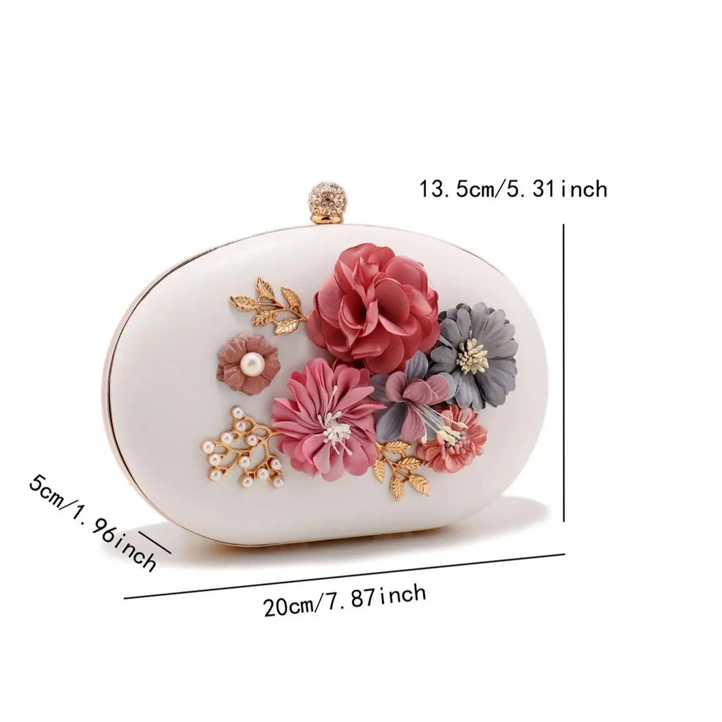 Flower Evening Bags Pink Color Women Small Clutch Purse With Chain Shoulder Flap Design Diamonds Beading Box