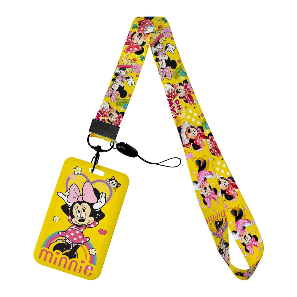 Disney Yellow Series Mickey Minnie Card Holder Work Permit Name Badge with Keychains Student Id Card Lanyard Holder Accessories