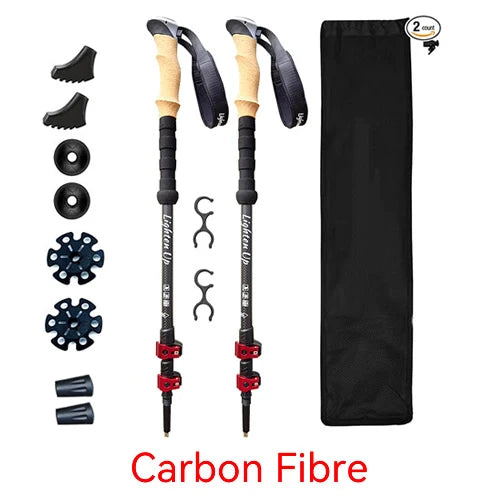 4 Sections Outdoor Folding/Telescopic Trekking Pole Camping Portable Walking Stick Pole Nordic Elderly Telescopic Pole 등산스틱폴대
