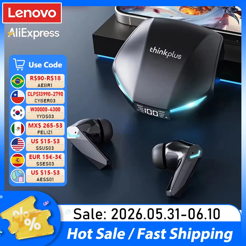 Choice Lenovo XT53 Earphone Wireless Bluetooth 5.4 Headphones Low Latency Gaming Headset Noise Reduction LED Display Earbuds New