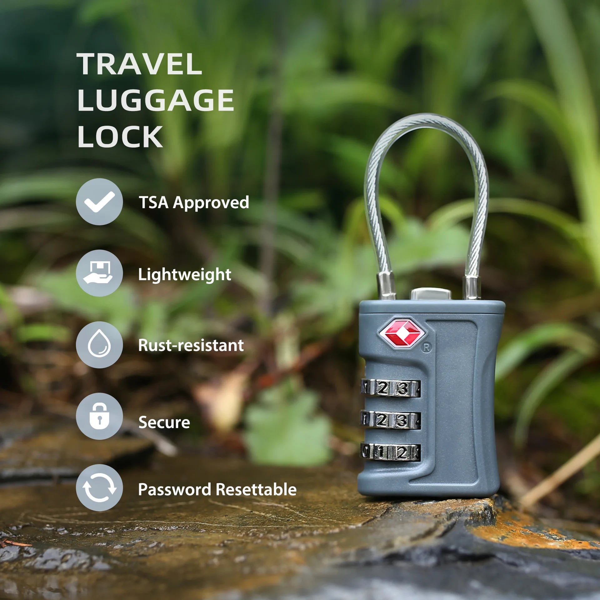 Portable TSA Customs Lock Gym Luggage Customs Lock Password Padlock Password Lock Anti-theft Code Padlock with Steel Cable