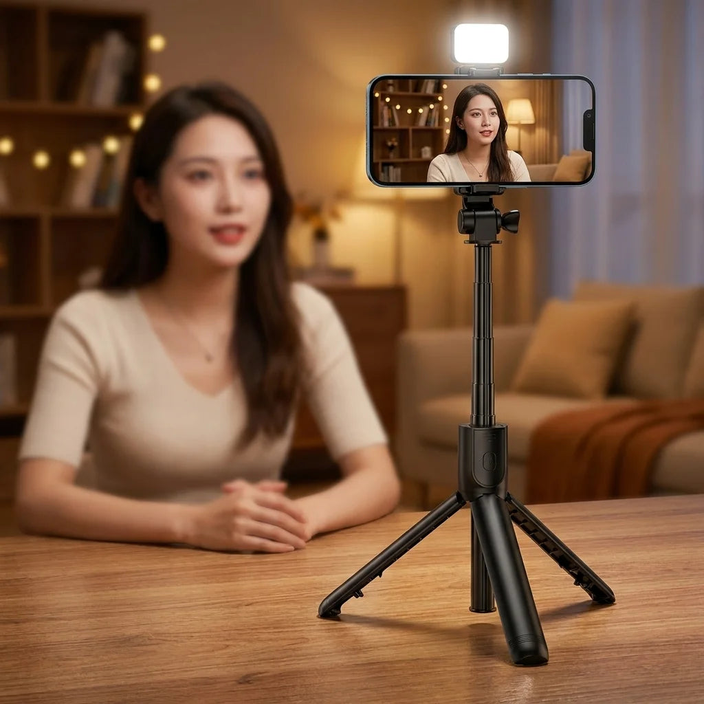 Selfie Stick Tripod Bluetooth, 70cm Extendable Aluminum Phone Tripod Stand, 360° Rotation Wireless Remote, Portable Mini Selfie