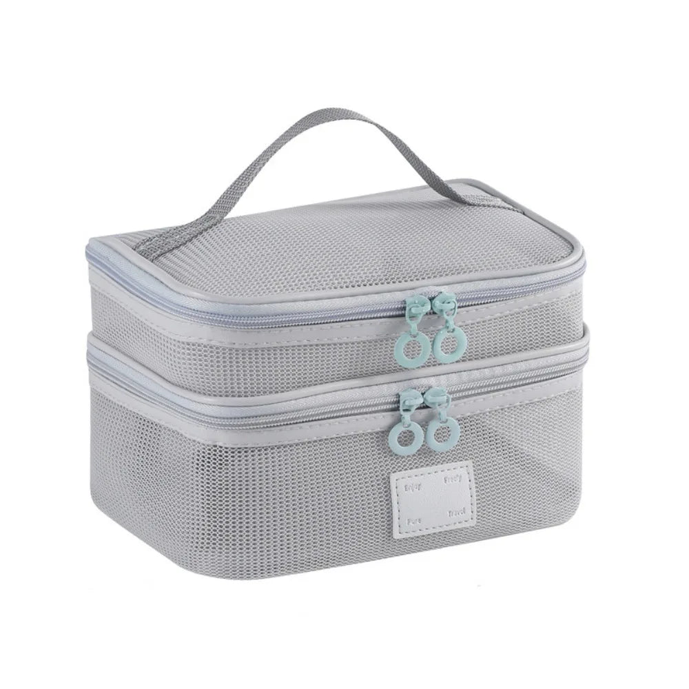 Portable Mesh Handheld Makeup Bag Square Lightweight Storage Toiletry Bag Zipper Large Capacity Transparent Mesh Cosmetic Bag