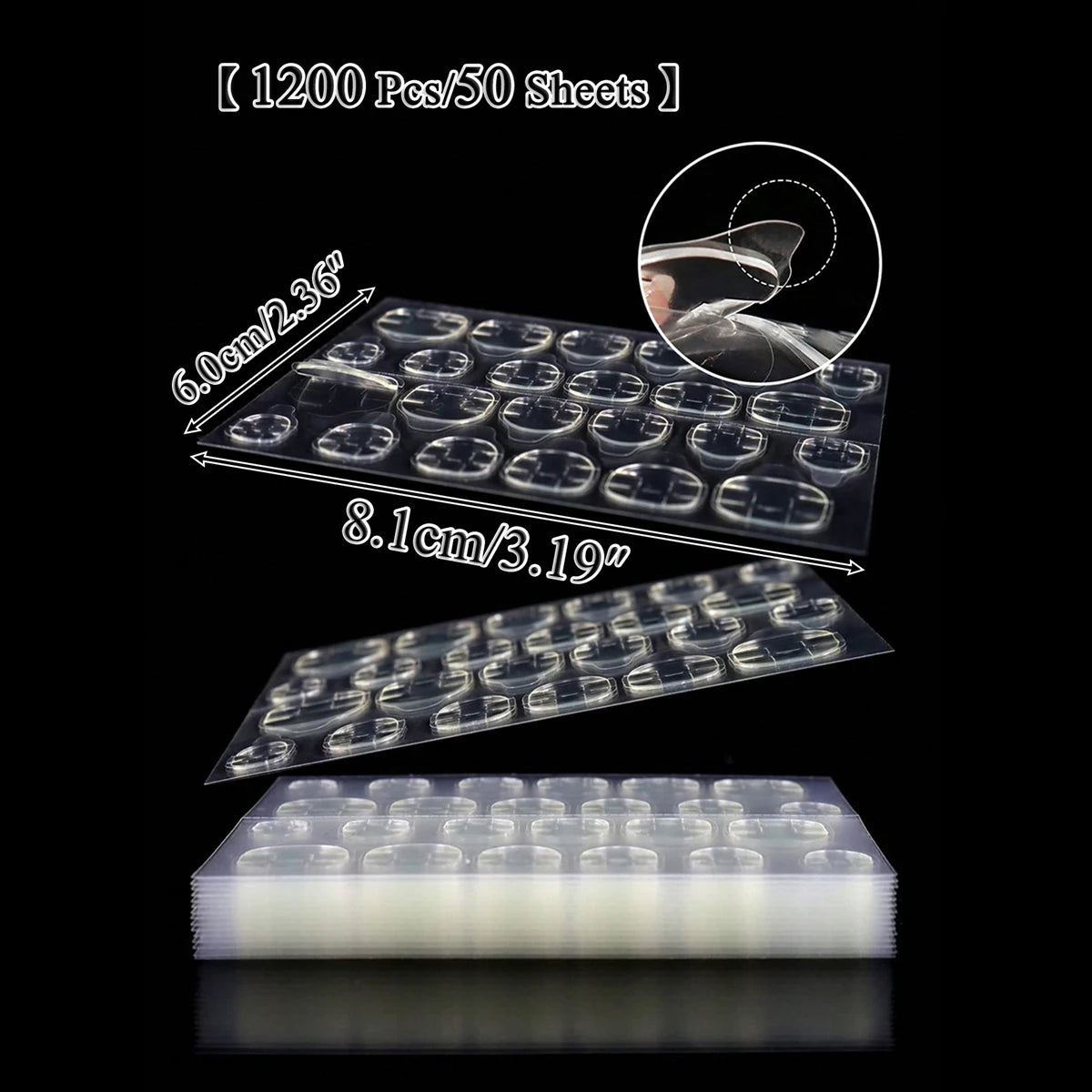 30 TO 160 Sheets Transparent Nail Adhesive Jelly Double-Sided Glue Stickers for Press On Nails & False Nails (24 Pills/Sheet)