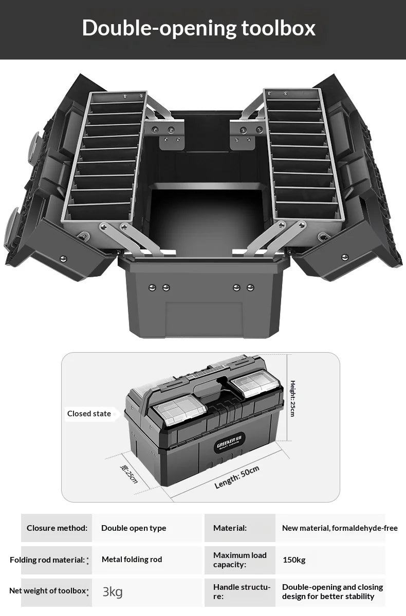 Tool Organizer Case Heavy Duty Metal Toolbox Portable Lockable Large Capacity Tool Chest Garage Workshop Mechanic Organizer