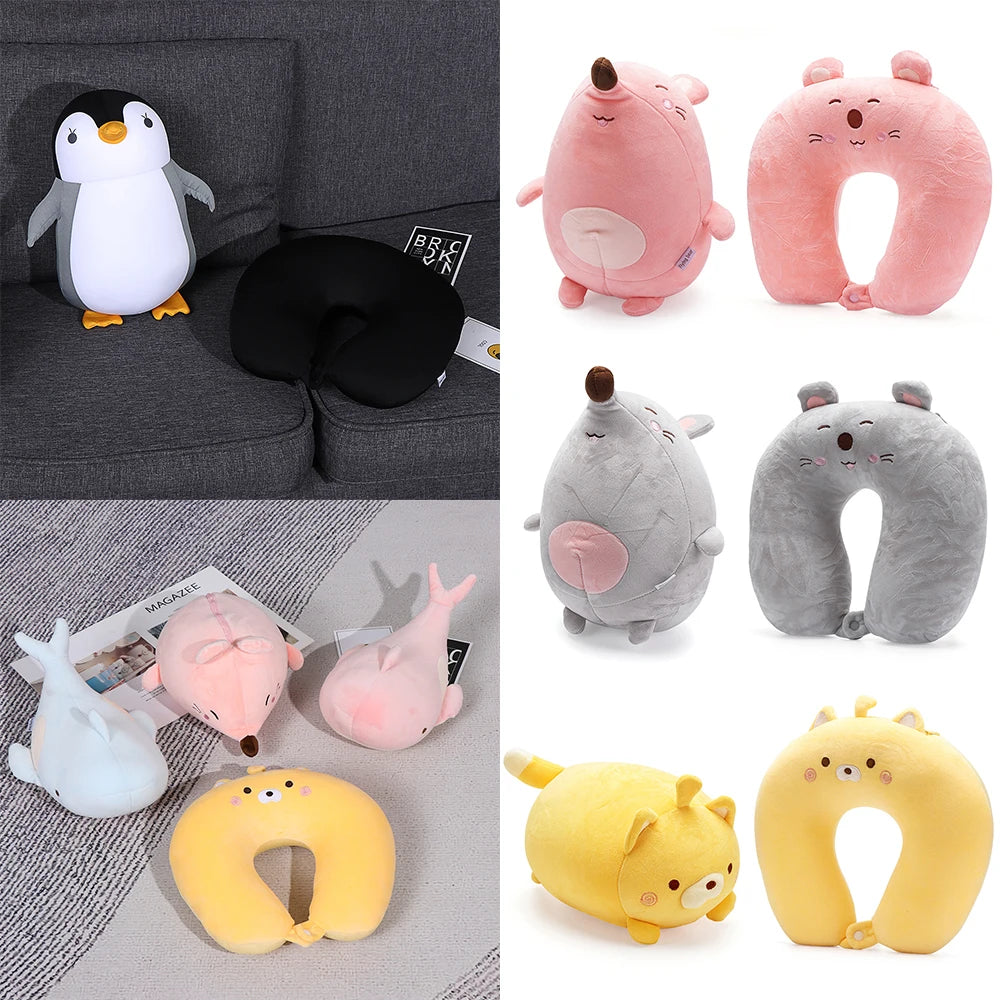 Cute Bedding Cervical Multifunctional Cartoon Protection Neck Fluffy Pillows U Shaped Travel Pillow Penguin Whale