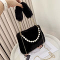 Fashionable Pearl Rabbit Fur Handbag Women's Crossbody Bag Chain Design Winter Small Versatile Shoulder Bag