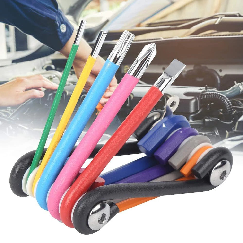 Multipurpose Repair Steel Hex Slot Star Wrench Kit, Mini Repair Tool for Bicycle Repair, Car Repair(Mini Folding Nine-Piece Set)