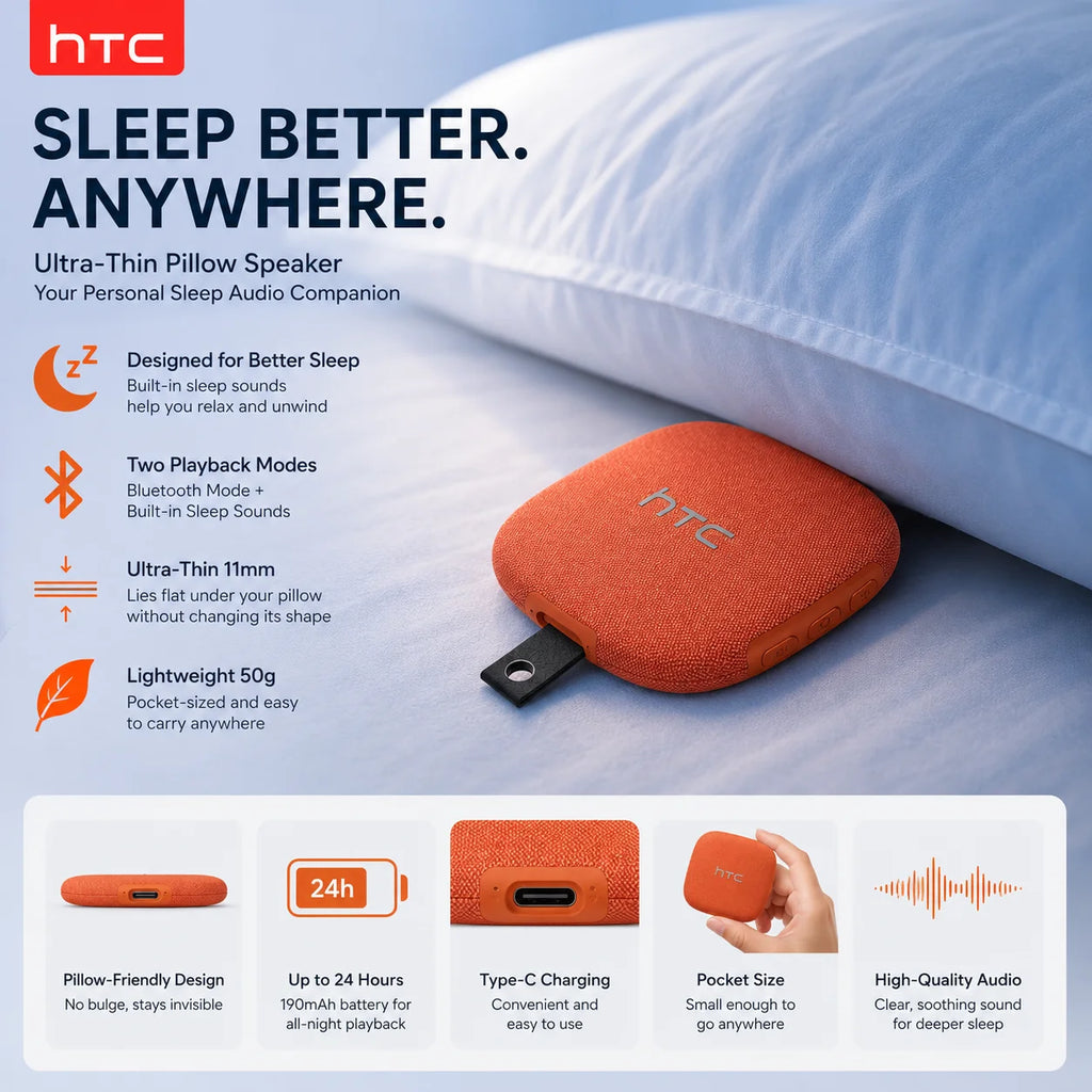 HTC WS01 Pillow Speaker Bluetooth Long Battery Built-in White Noise Sound Ultra-Thin Wireless Portable Speaker For Side Sleeper