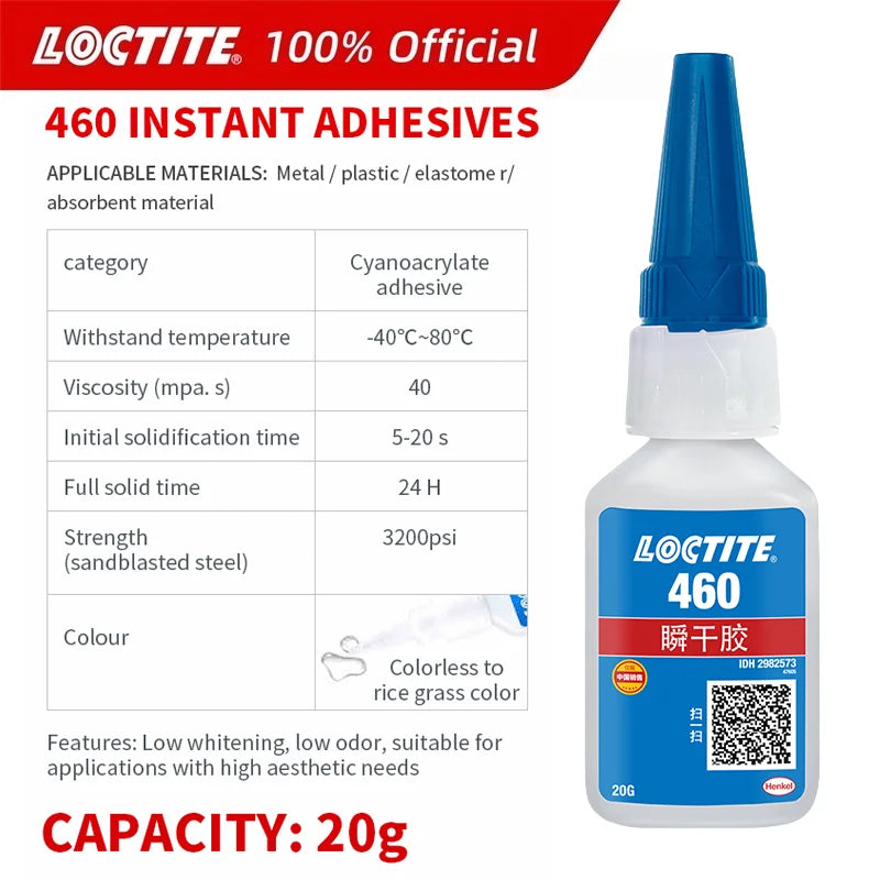 100% Original Loctite 401 403 406 480 460 415 435 454 495 498 Instant Adhesive 20g Strong Super Glue Cyanoacrylate Glue