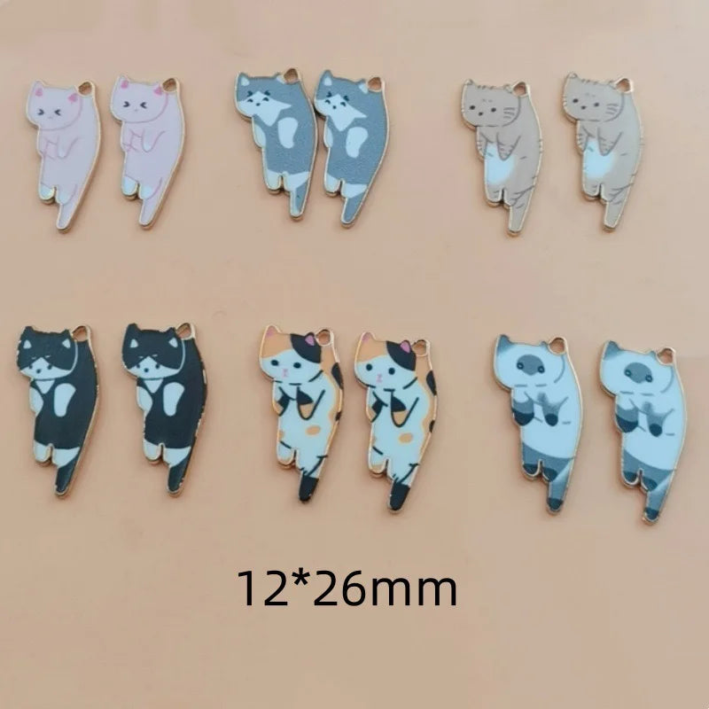 12pcs alloy printed cat pendant, DIY jewelry making earrings, keychain accessories