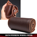 Universal Braid Steering Wheel Cover 38cm Leather Hand Sewing Steering Wheel Cover Genuine Cowhide Leather with Needles Thread