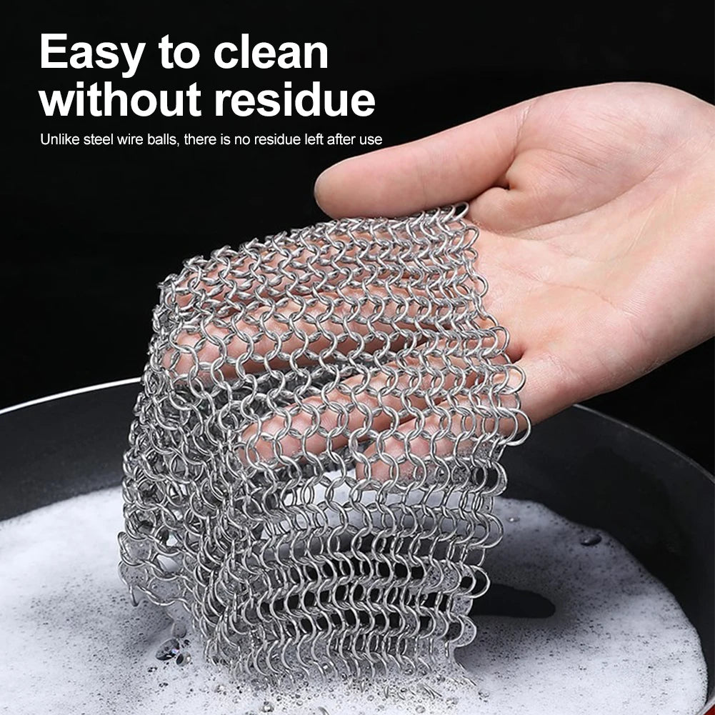 316 Stainless Steel Cast Iron Cleaner Chain Mail Scrubber Brush Pan Net Home Cookware Kitchen Tool Clean Kitchen Small Items