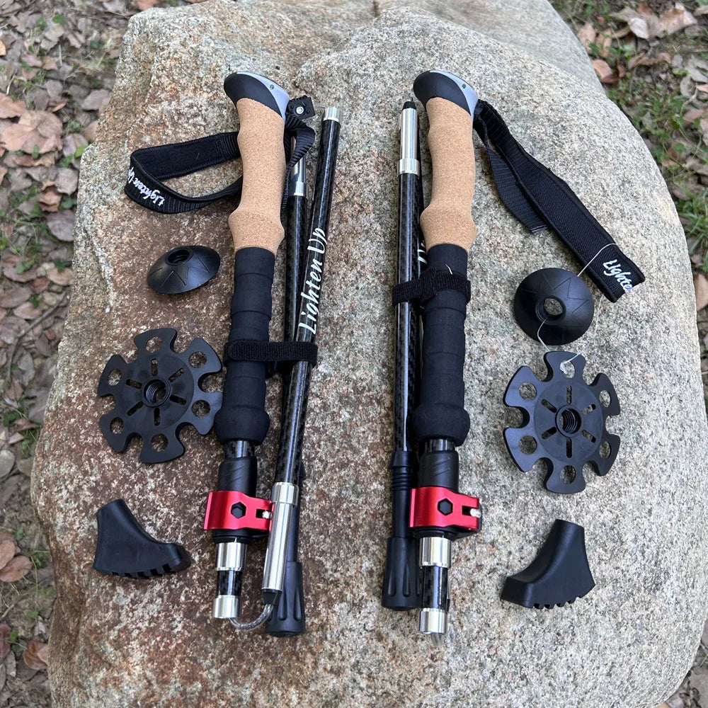 Trekking Poles Ultralight Carbon Fiber Folding Hiking Nordic Walking Stick Quick Flip-Lock Telescopic Crutches
