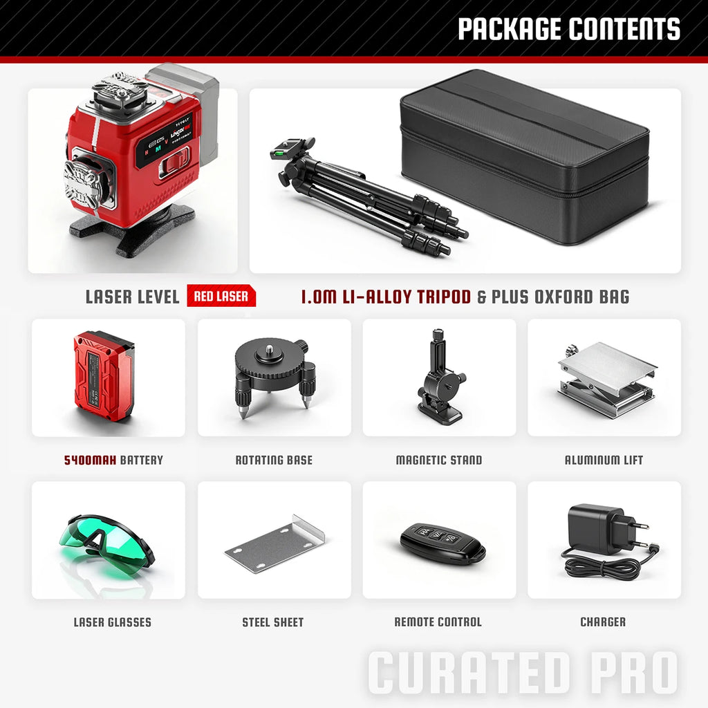 YEVOLT Industrial 16-Line Laser Level Auto-Calibration ±4° Self-Leveling Angle Outdoor Landscaping Anti-Shock Design