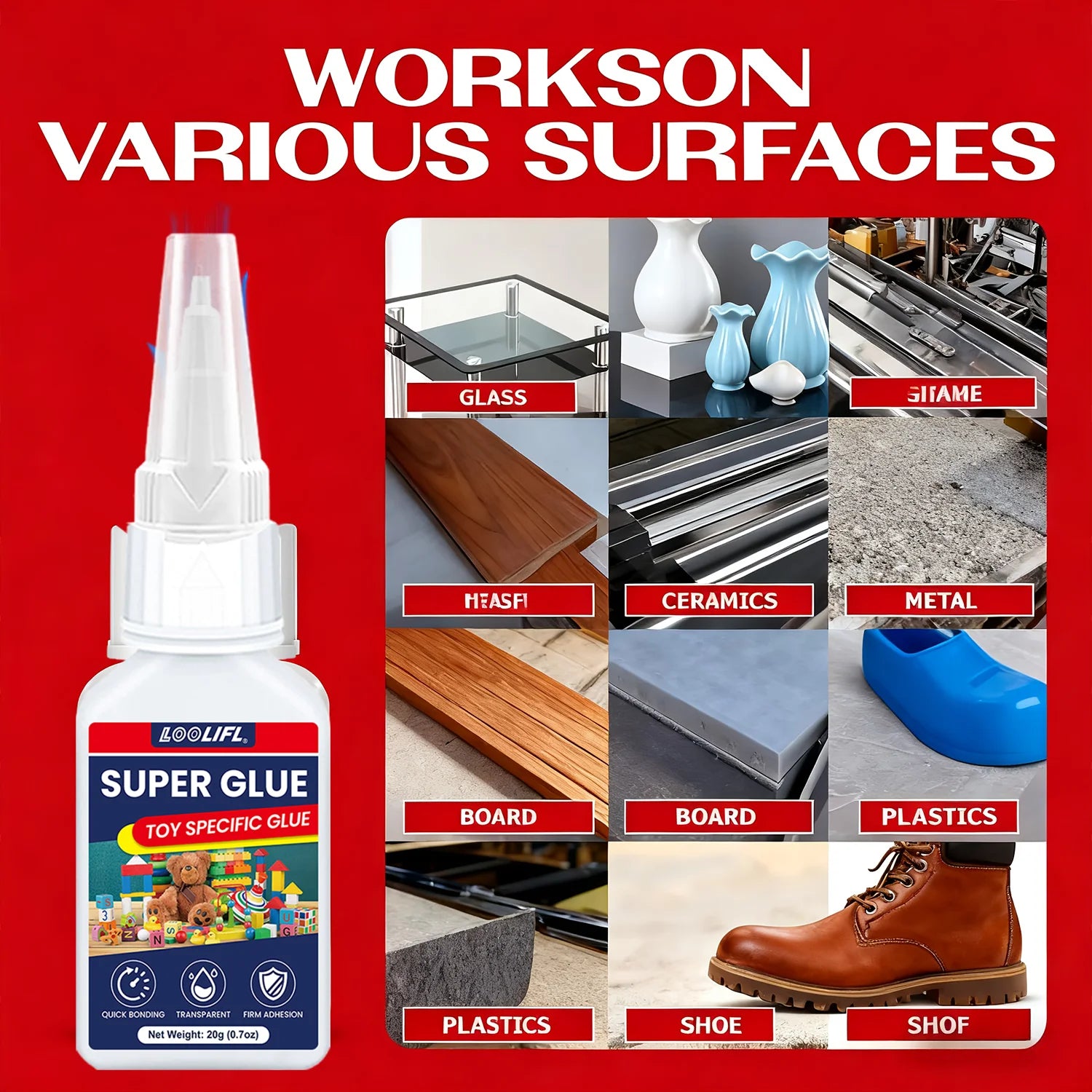 LOOLIFL 1-7PCS 20g Large Capacity Super Glue,Instant Quick Drying Cyanoacrylate Adhesive,Leather,Rubber, Glass,Wood,Metal