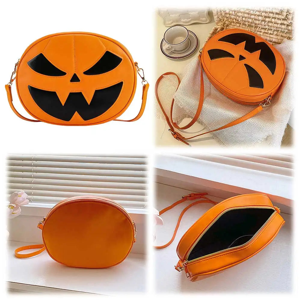 Shoulder Bag for Women Men Pumpkin Crossbody Bag PU Leather Adjustable Strap Sling Bag Zipper Halloween Purse