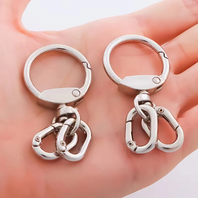 2Pcs Metal Keychain Clips with Double Carabiners Rotatable Lobster Clasps Open Hooks ID Badge Hooks Backpack Clips DIY Key Rings
