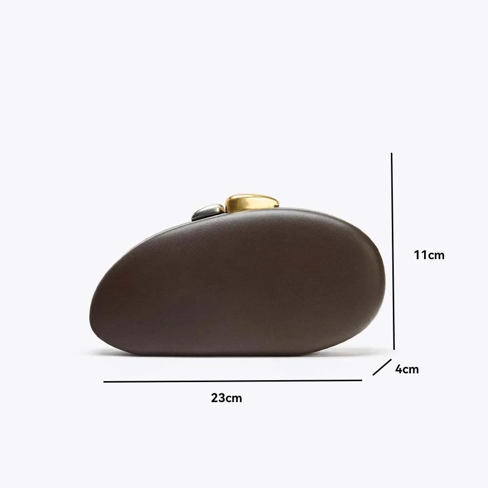 Metallic Closure Clutch Luxury Design Evening Bag With Chains Women Luxury Dinner Wedding Party Shell Pure Bag Coffee Winter