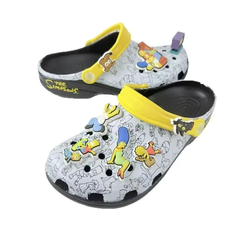 The Simpsons Homer Marge Lisa Flip-Flops Creative High-Style Cartoon Figure Shoes Floral Unisex Soft-Soled Non-Slip Beach Shoes