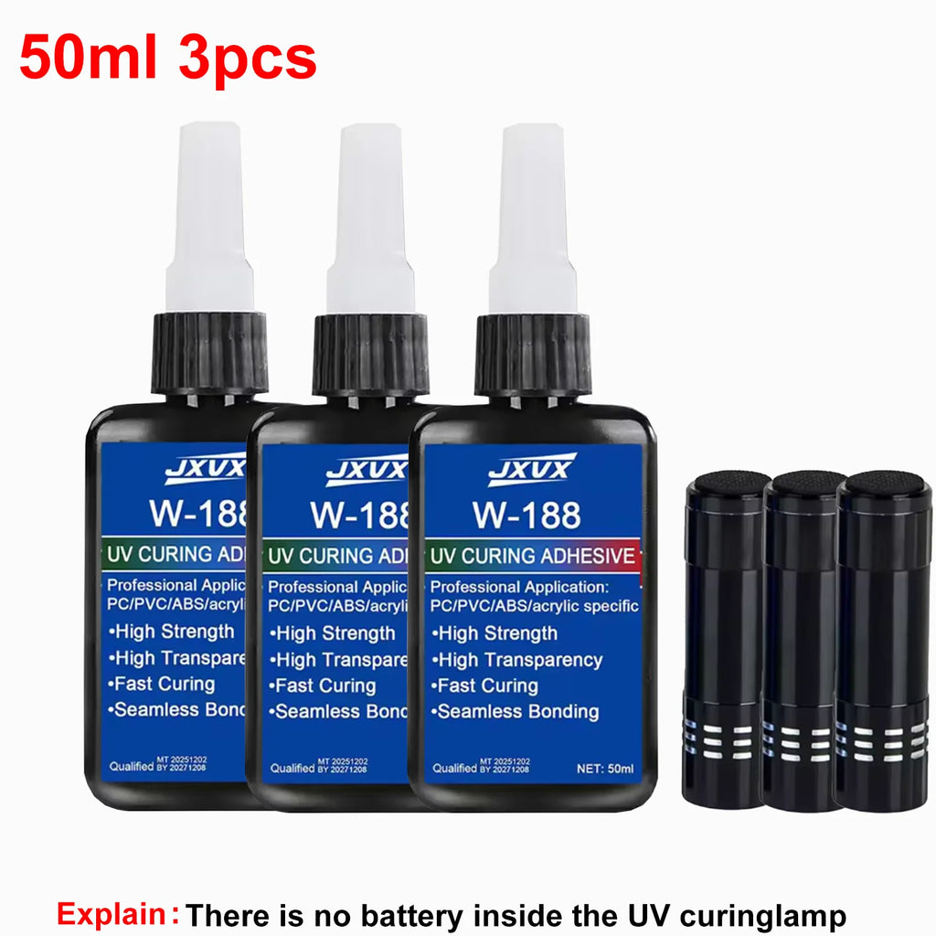 JXVX 1-3PCS New 50ml Strong UV W188 Adhesive, UV Curing Adhesive for Glass, Glass and Metal, ABS Bonding, UV Curing Lamp Welding