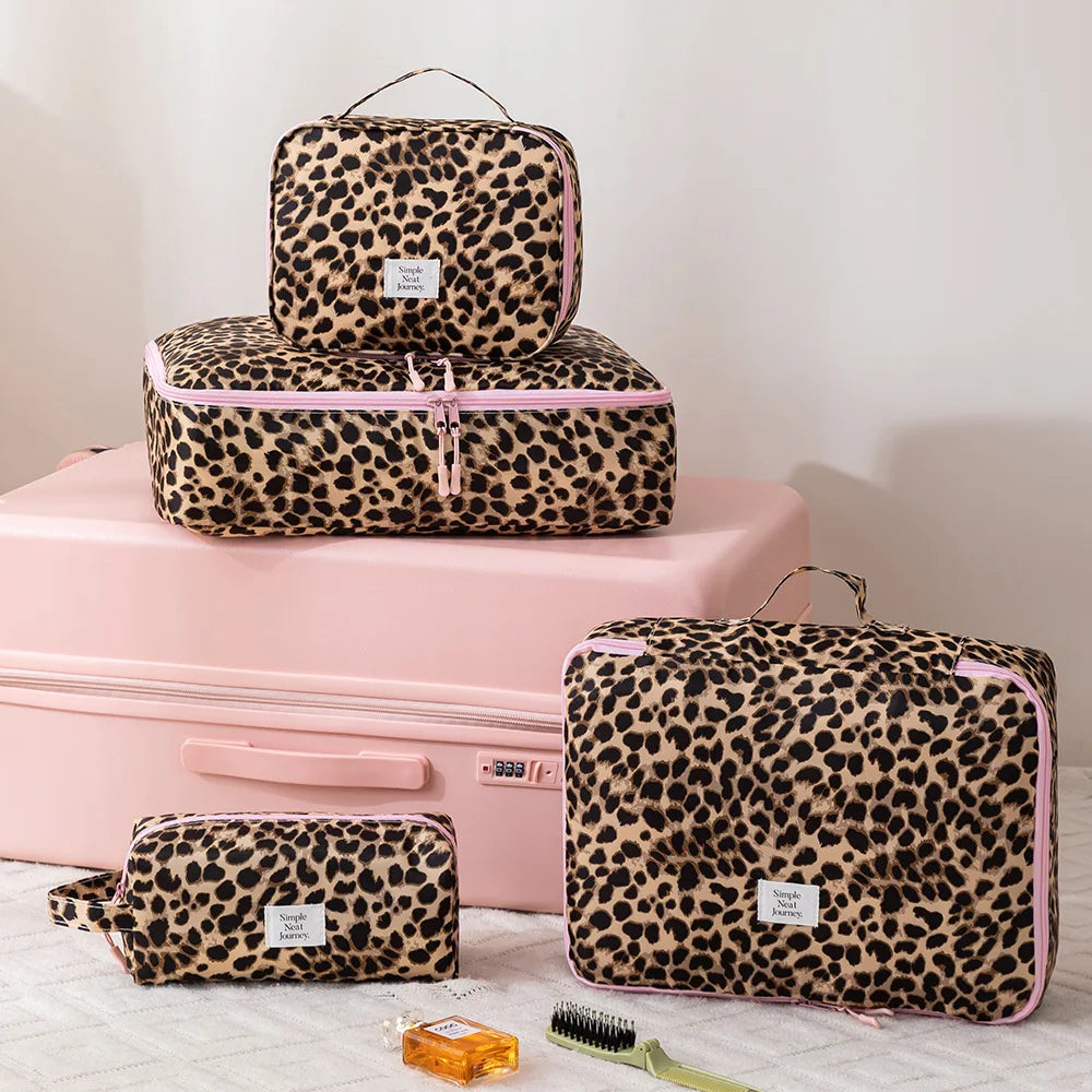 Cosmetic Bags Leopard Travel Bag Set Toiletry Bag Makeup Bag Portable Business Trip Luggage Clothing Organizer Clothing Bag