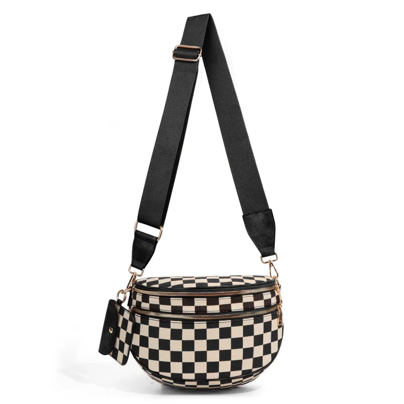 New checkered crossbody bag, shoulder bag, large-capacity shell bag