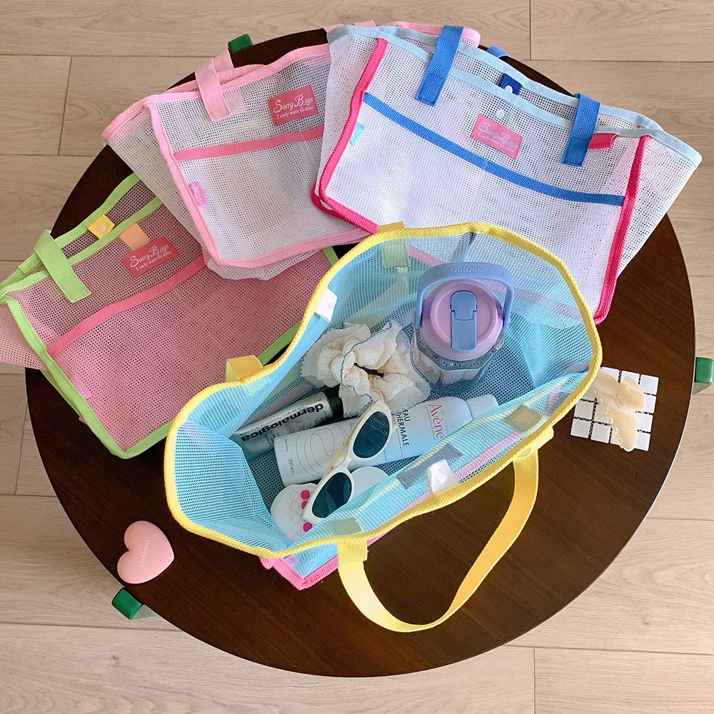 New Best-Selling Trendy Mesh Handbag Beach Bag Single Shoulder Bag Summer Large Capacity Portable Storage Travel Bag for Girls