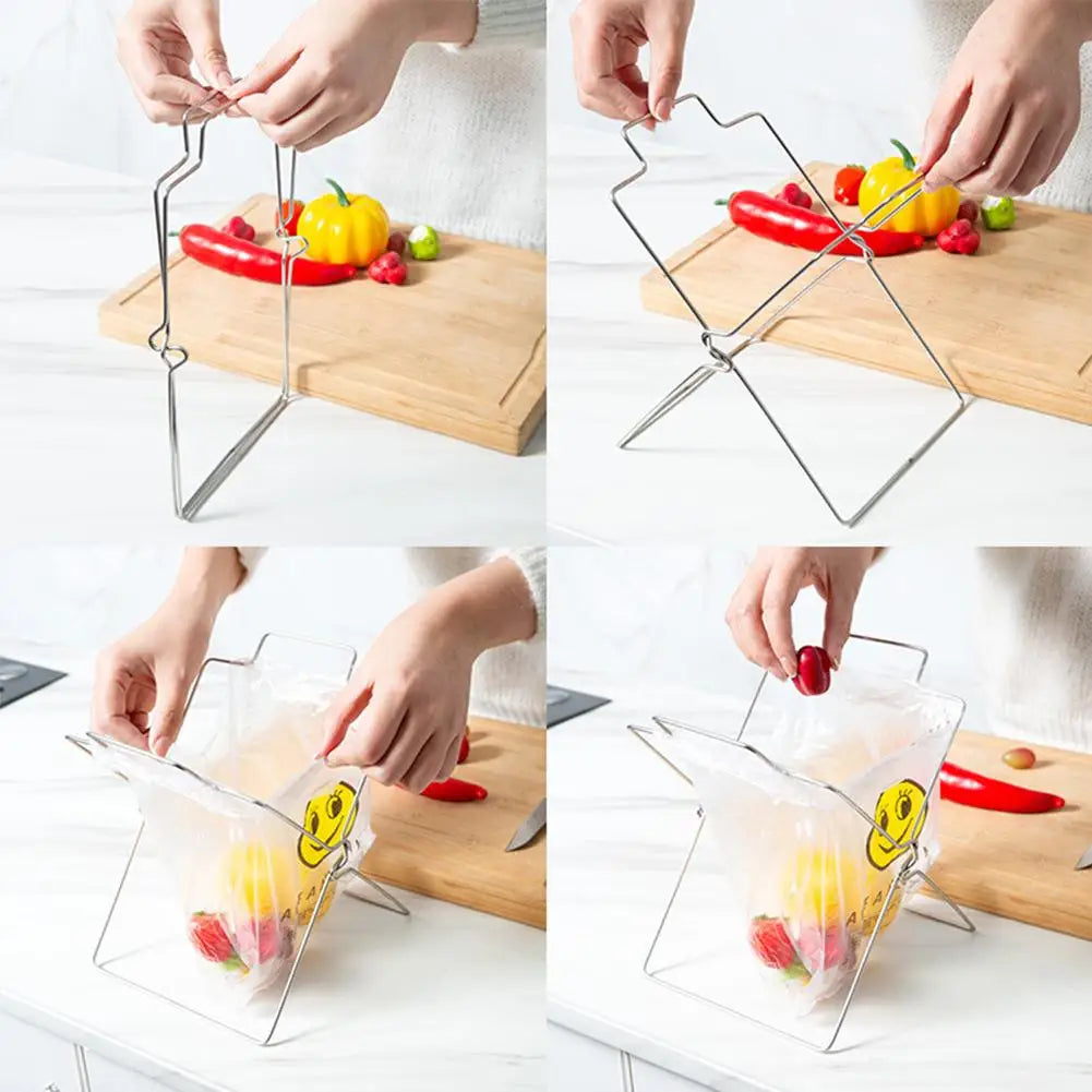 Camping Garbage Bag Holder Steel Outdoor Folding Trash Can Foldable Kitchen Countertop Trash Bag Holder Organizer