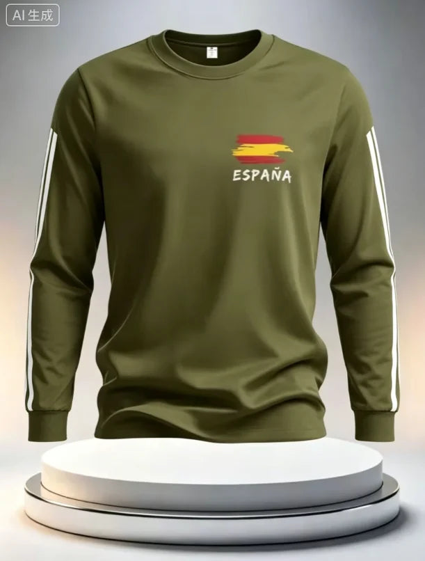 Spanish round neck long sleeved T-shirt quick drying versatile fashion print competition training daily outfit