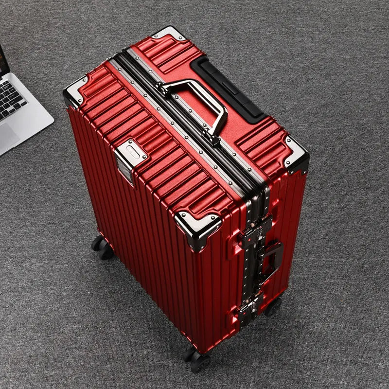 Trolley Luggage 20 26 30" Aluminium-framed Suitcase with Silent Wheels Unisex High-capacity Rolling Luggage Password Suitcase
