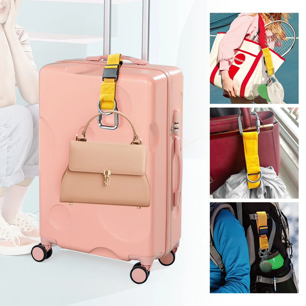 Luggage Straps Jacket Gripper with Square Carabiners & Ring Hooks Adjustable Baggage Suitcase Straps Belts Bag Travel Accessorie