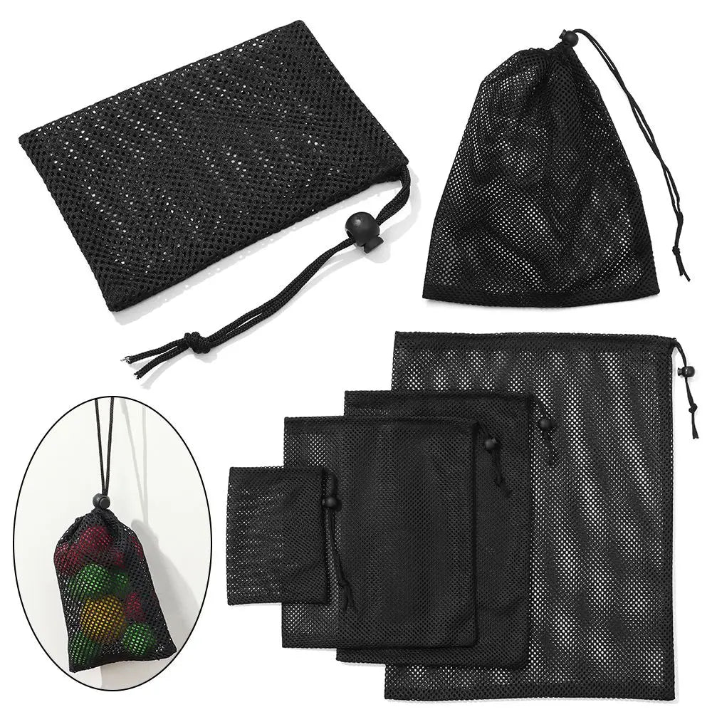 Home Travel Outdoor Activity Pouch Durable Nylon Mesh Drawstring Storage Pouch Bag Laundry Bag