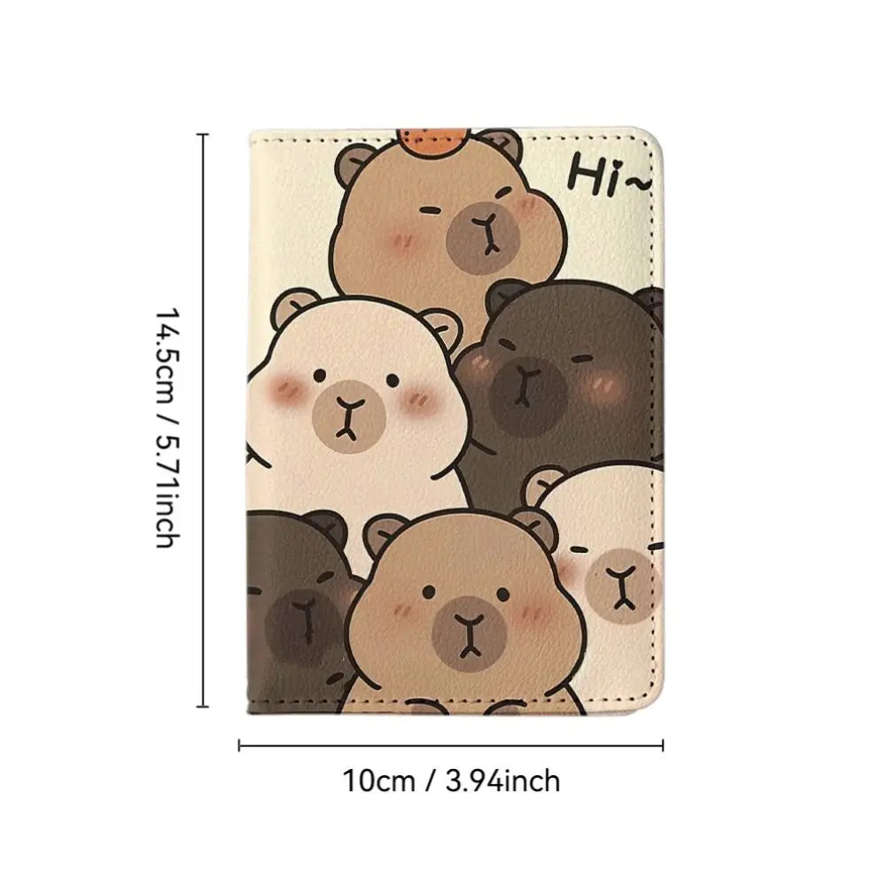 PU Leather Capybara Passport Holder Cartoon Ultra-thin Passport Bag Multi-function Portable Credit Card Wallet