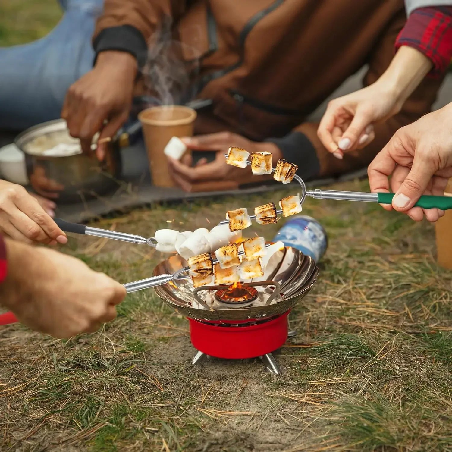New 6pcs Stainless Steel Extendable Hot Dog Sausages Skewers Barbecue Tools Telescopic BBQ Forks Marshmallows Roasting Sticks