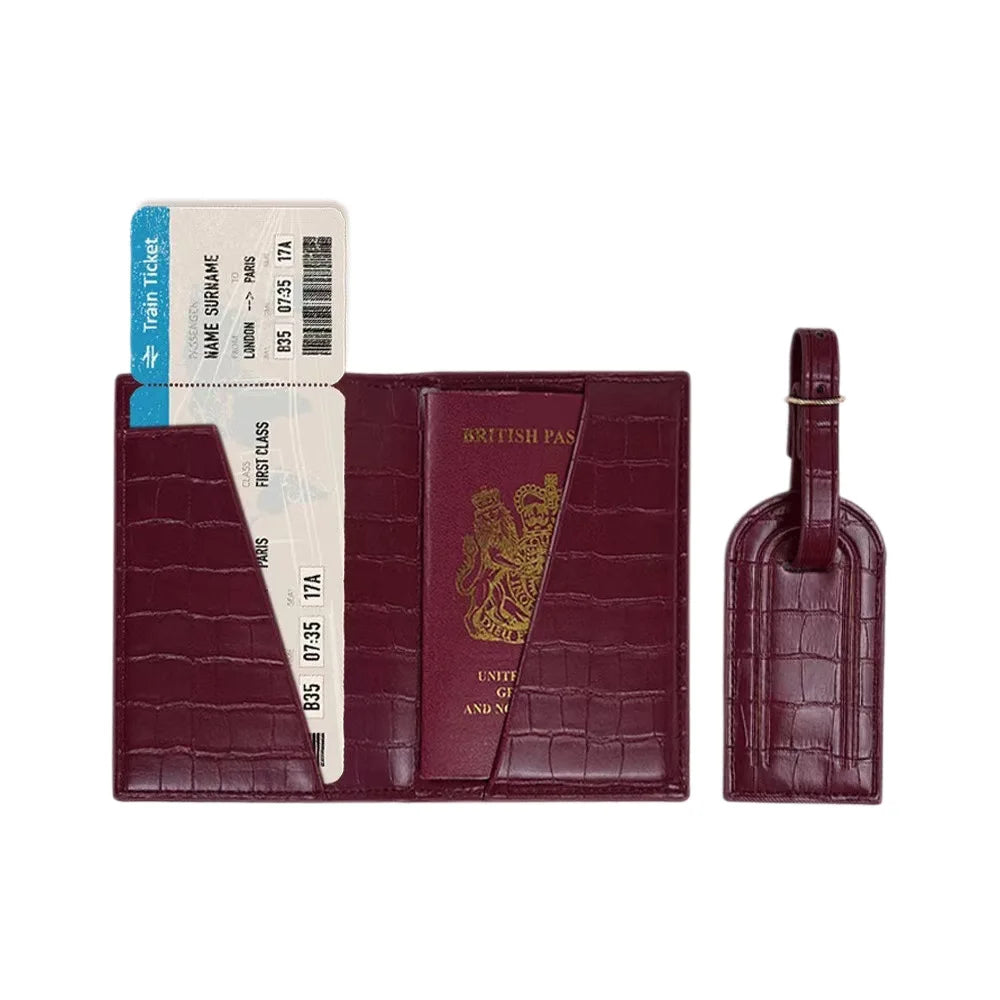 Free Custom Name Initial Gift Box Set Crocodile Leather Passport Cover  Luggage Tag Cardholder Travel Accessories