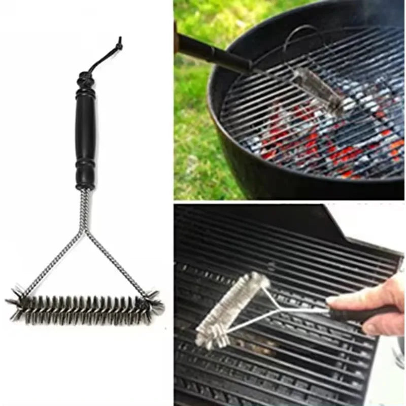Triangular Wire Grill Brush Stainless Steel Nonstick Heat Resistant Grill Cleaning Tool Efficient and Safe Kitchen Accessory